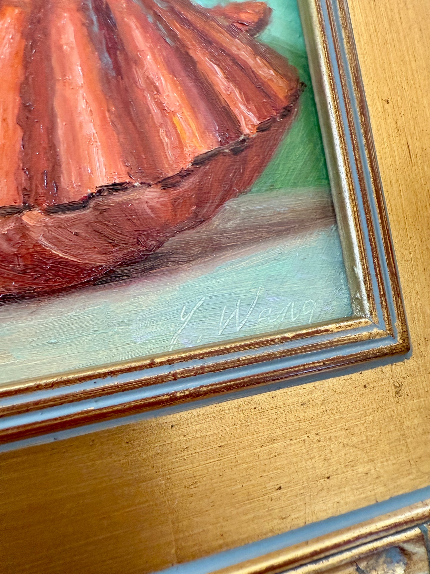 Summer Brights Starfish and Scallop Shell Still Life Oil Painting in Gold Frame