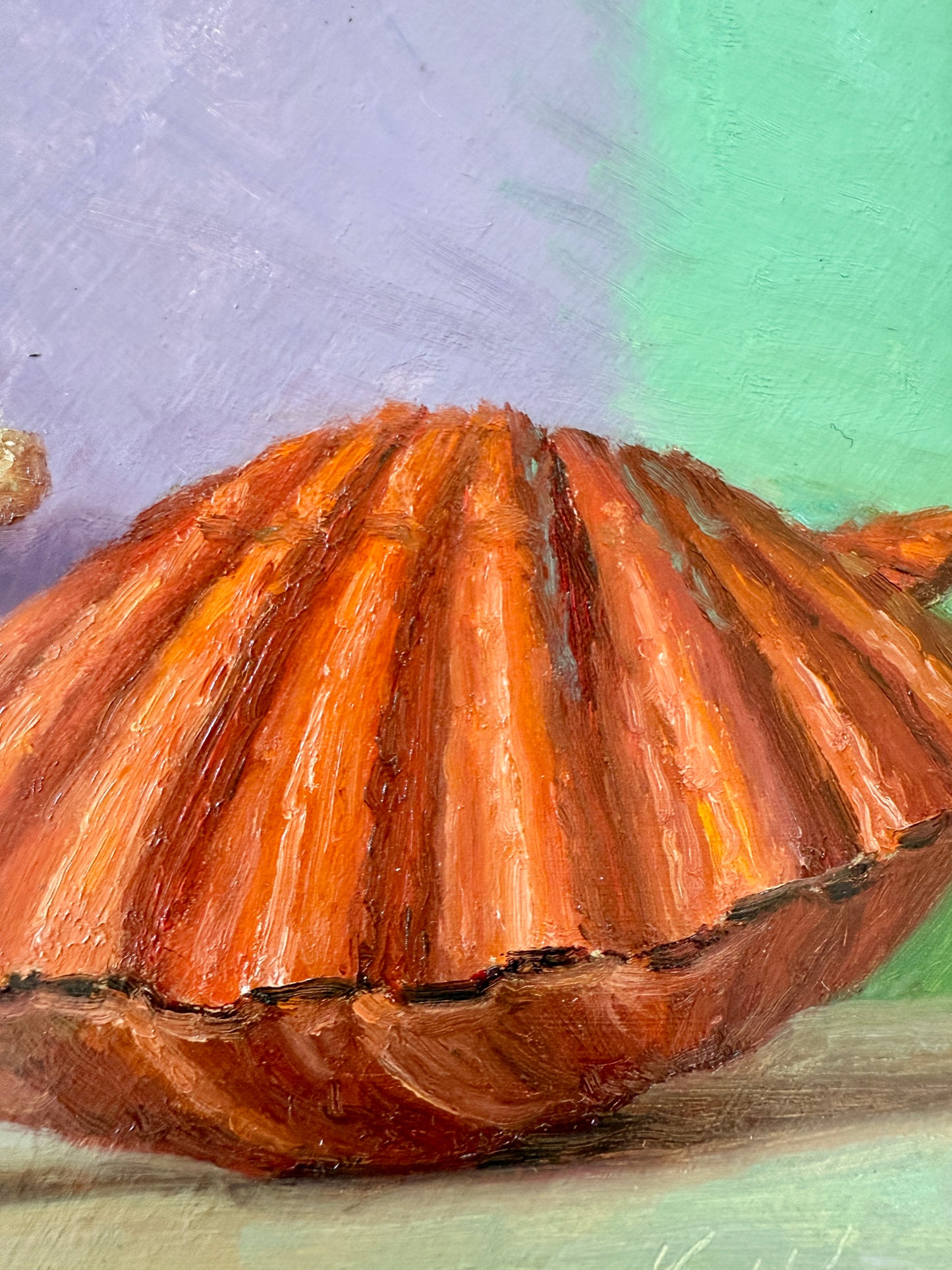 Summer Brights Starfish and Scallop Shell Still Life Oil Painting in Gold Frame