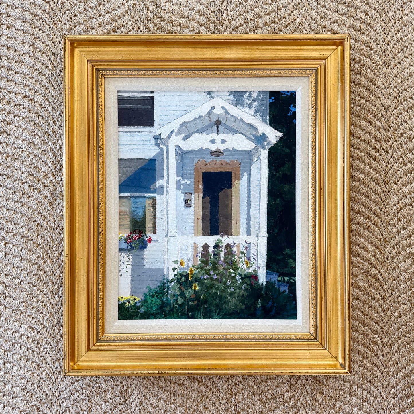 Terry LaMar Front Porch - Late Summer, Maine House Portrait Oil Painting in Gold Frame