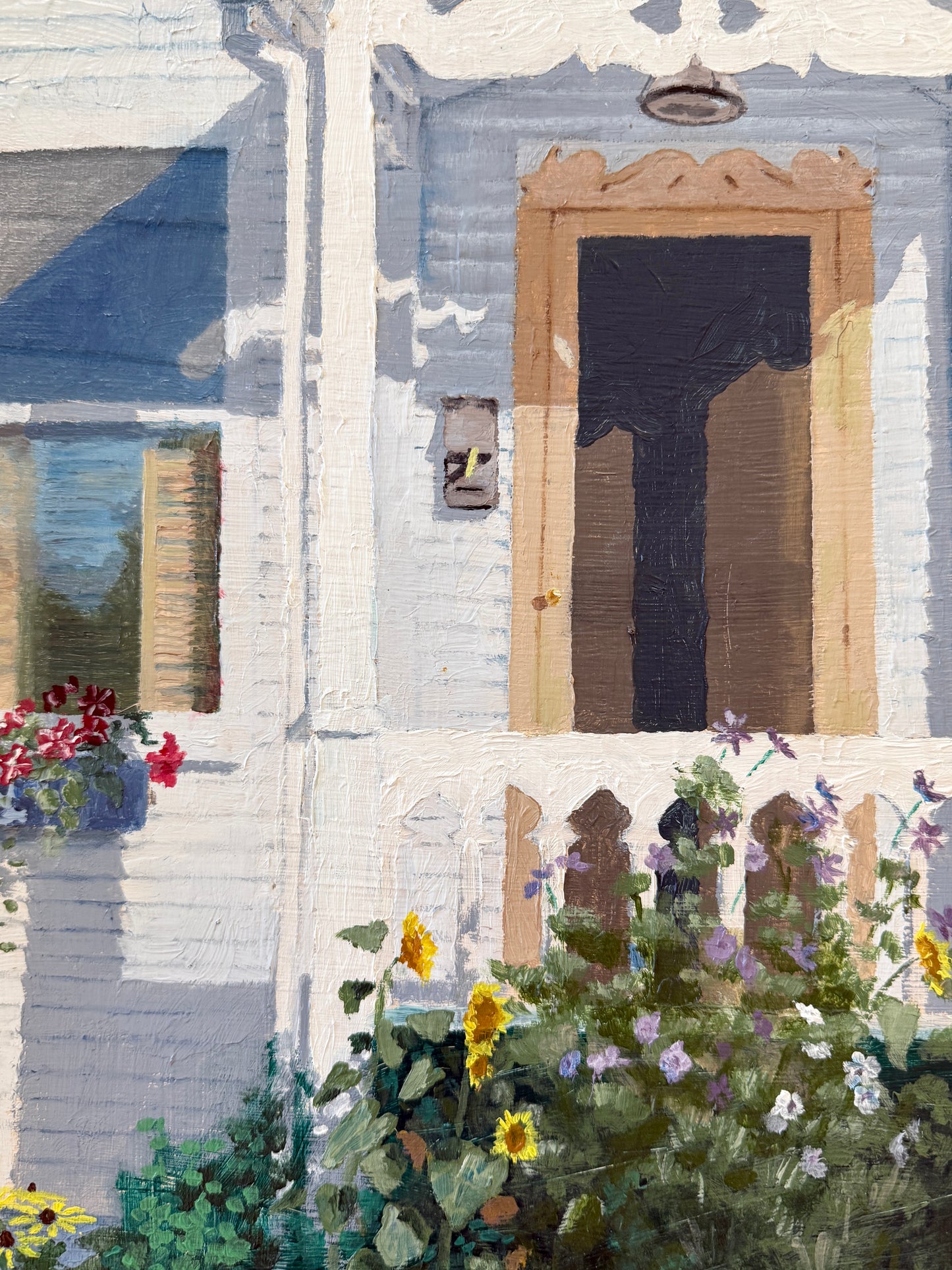 Terry LaMar Front Porch - Late Summer, Maine House Portrait Oil Painting in Gold Frame