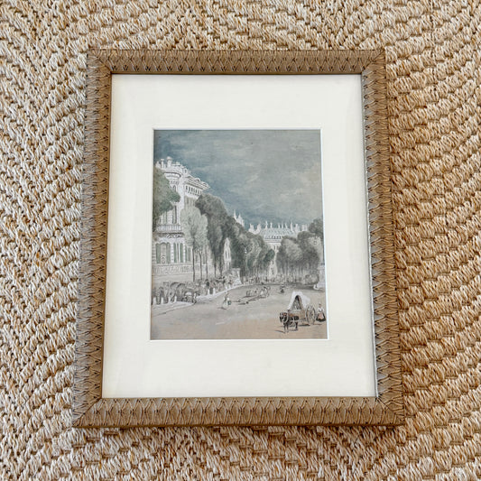 1833 French Street Scene Boulevard des Italiens Paris France Watercolor Painting in Gold Frame