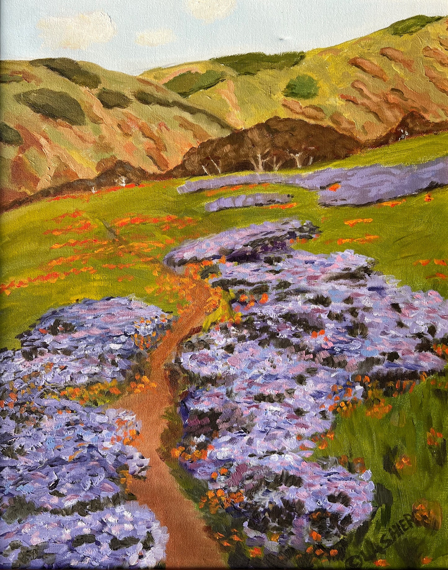 After John Marshall Gamble Joyous Spring California Landscape Painting in Gold Frame