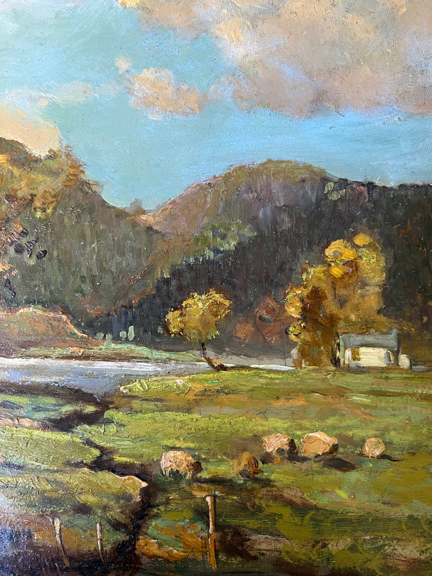 Jack Cross Oil Painting Afternoon on the Sheep Farm Landscape in Wood and Gilt Frame