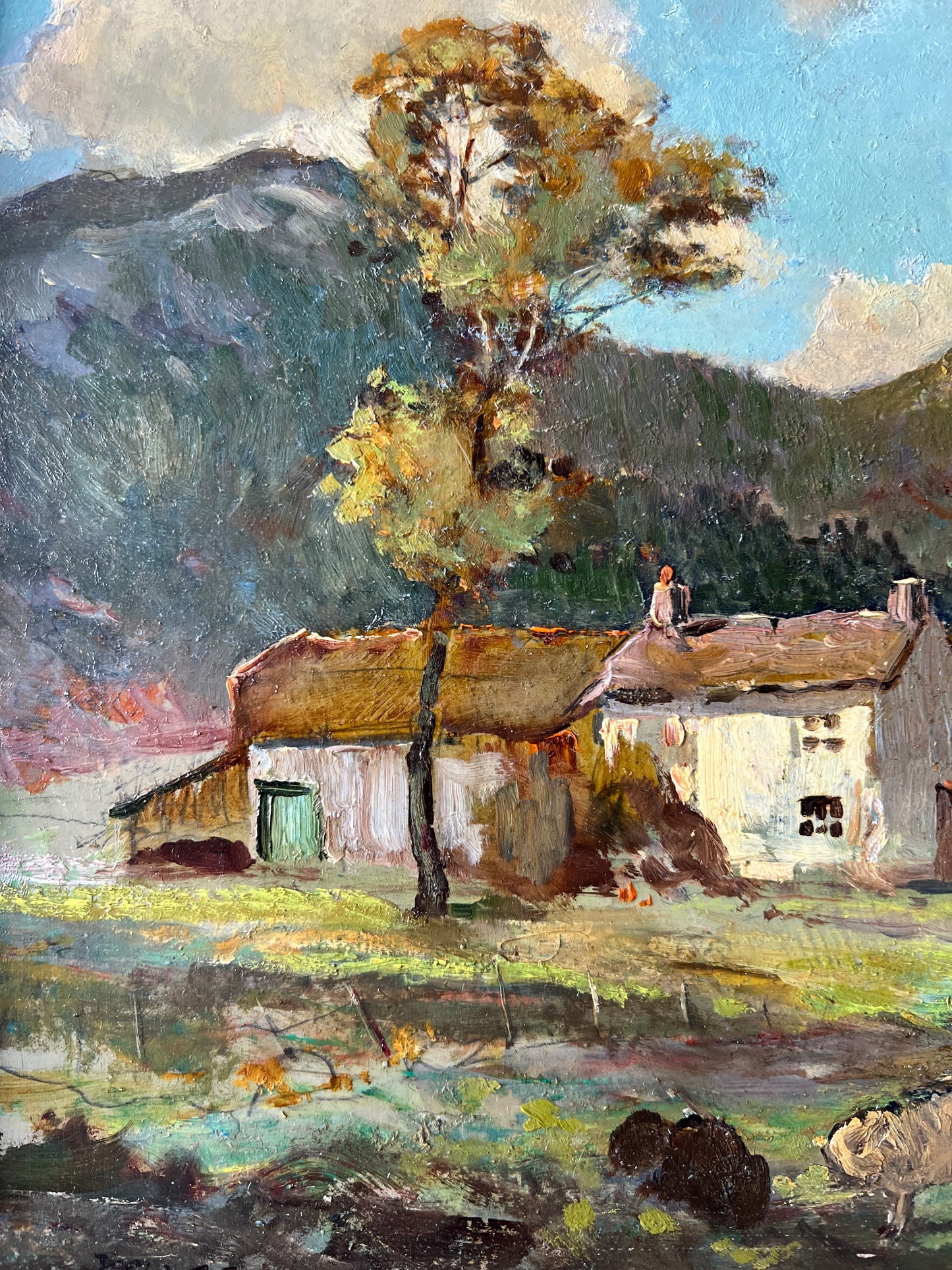 Jack Cross Oil Painting Afternoon on the Sheep Farm Landscape in Wood and Gilt Frame
