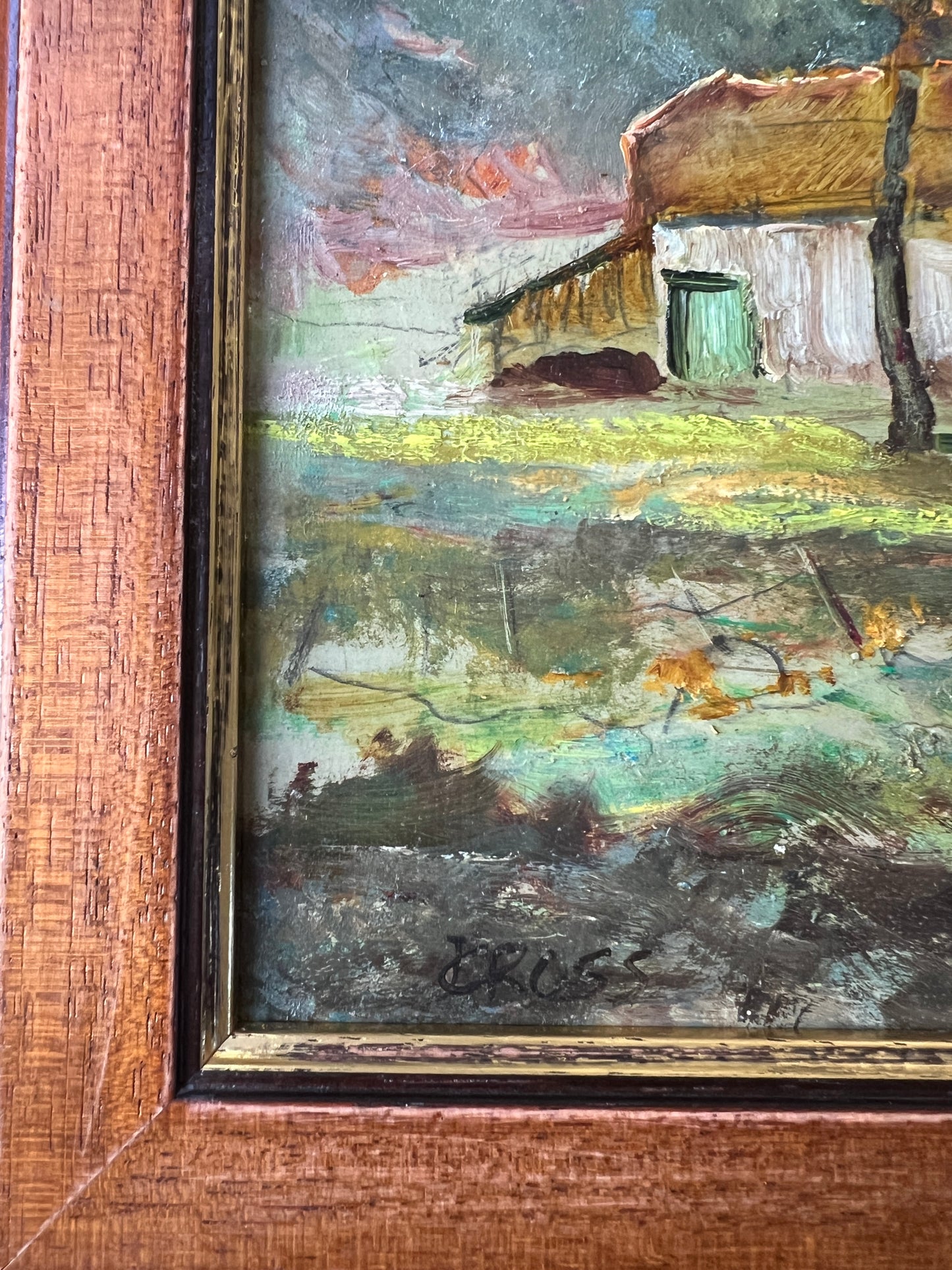 Jack Cross Oil Painting Afternoon on the Sheep Farm Landscape in Wood and Gilt Frame