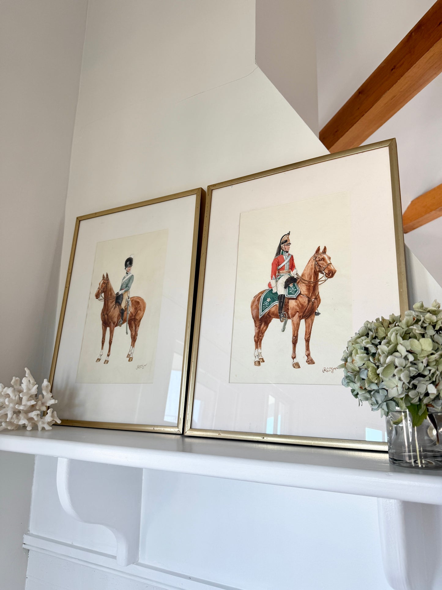 Reginald Augustus Wymer Antique Portrait of a Soldier in Red on Horseback Watercolor Painting