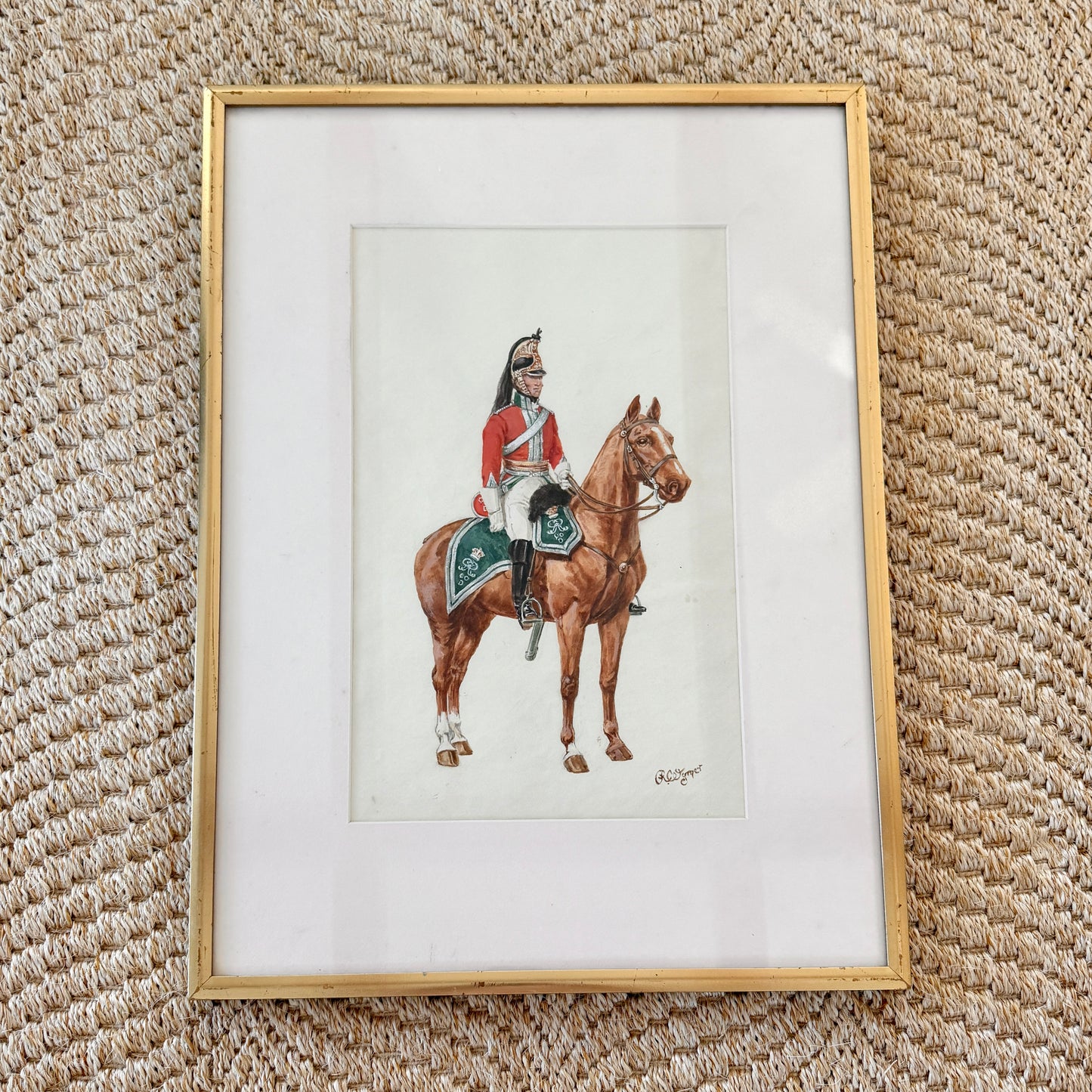 Reginald Augustus Wymer Antique Portrait of a Soldier in Red on Horseback Watercolor Painting