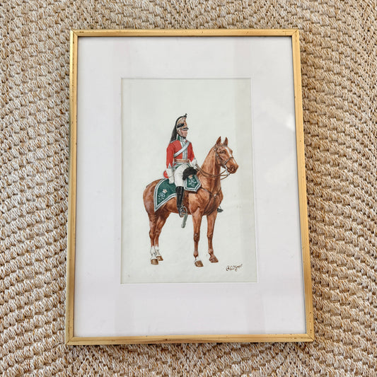 Reginald Augustus Wymer Antique Portrait of a Soldier in Red on Horseback Watercolor Painting