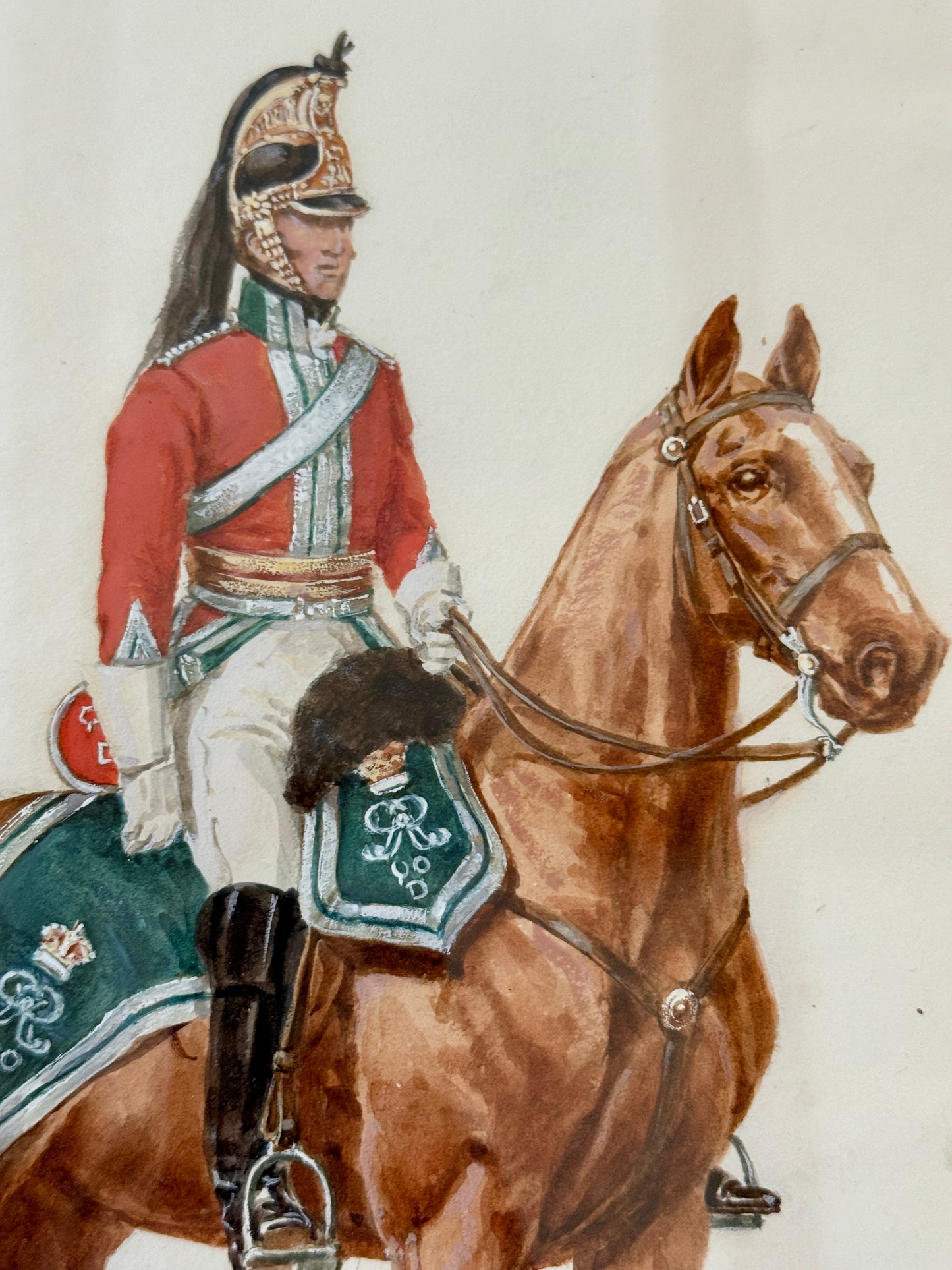 Reginald Augustus Wymer Antique Portrait of a Soldier in Red on Horseback Watercolor Painting