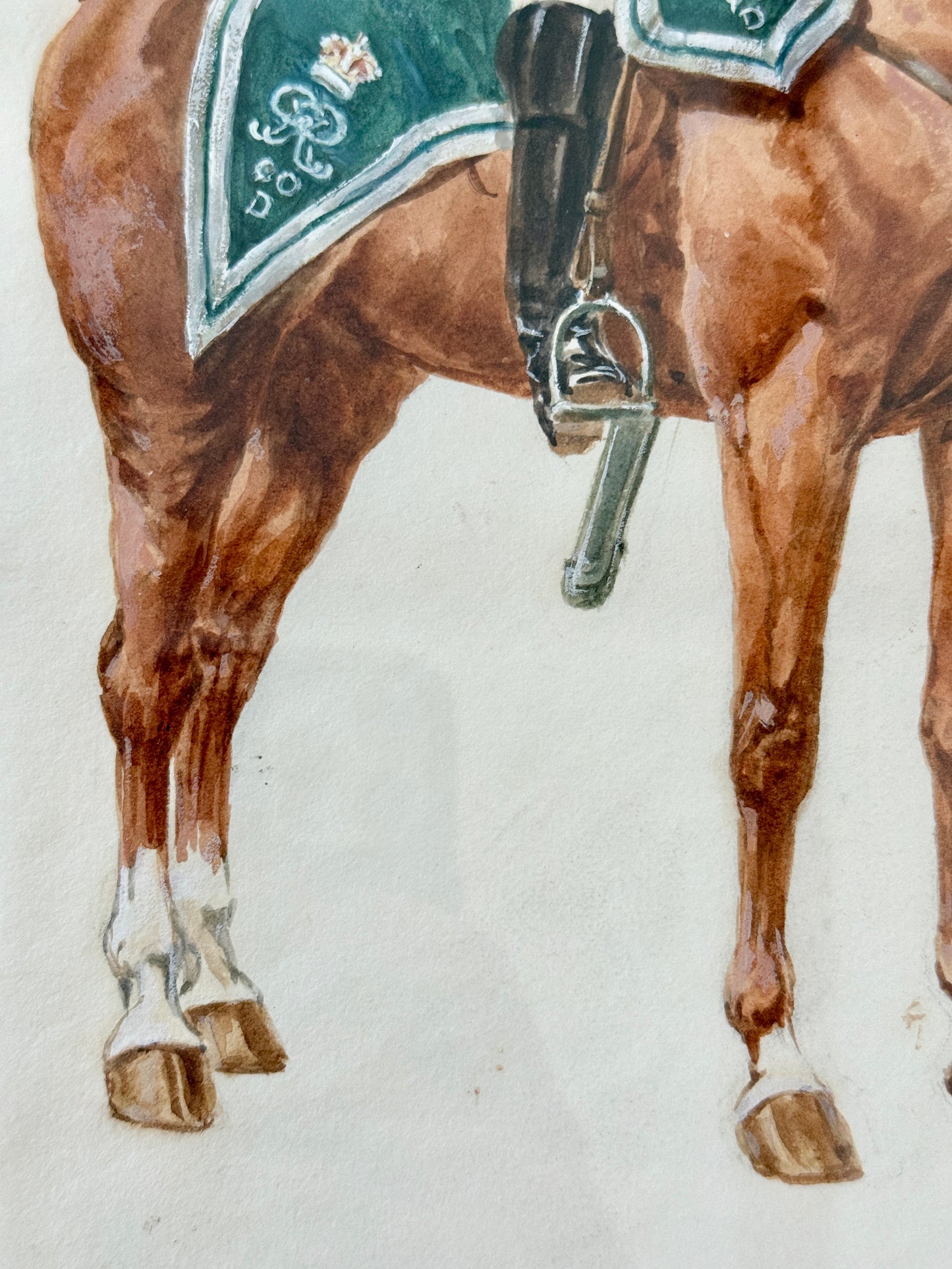 Reginald Augustus Wymer Antique Portrait of a Soldier in Red on Horseback Watercolor Painting