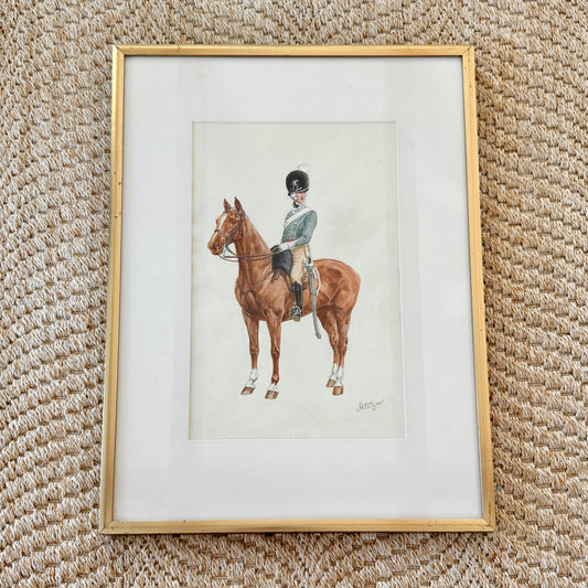 Reginald Augustus Wymer Antique Portrait of a Soldier in Blue on Horseback Watercolor Painting