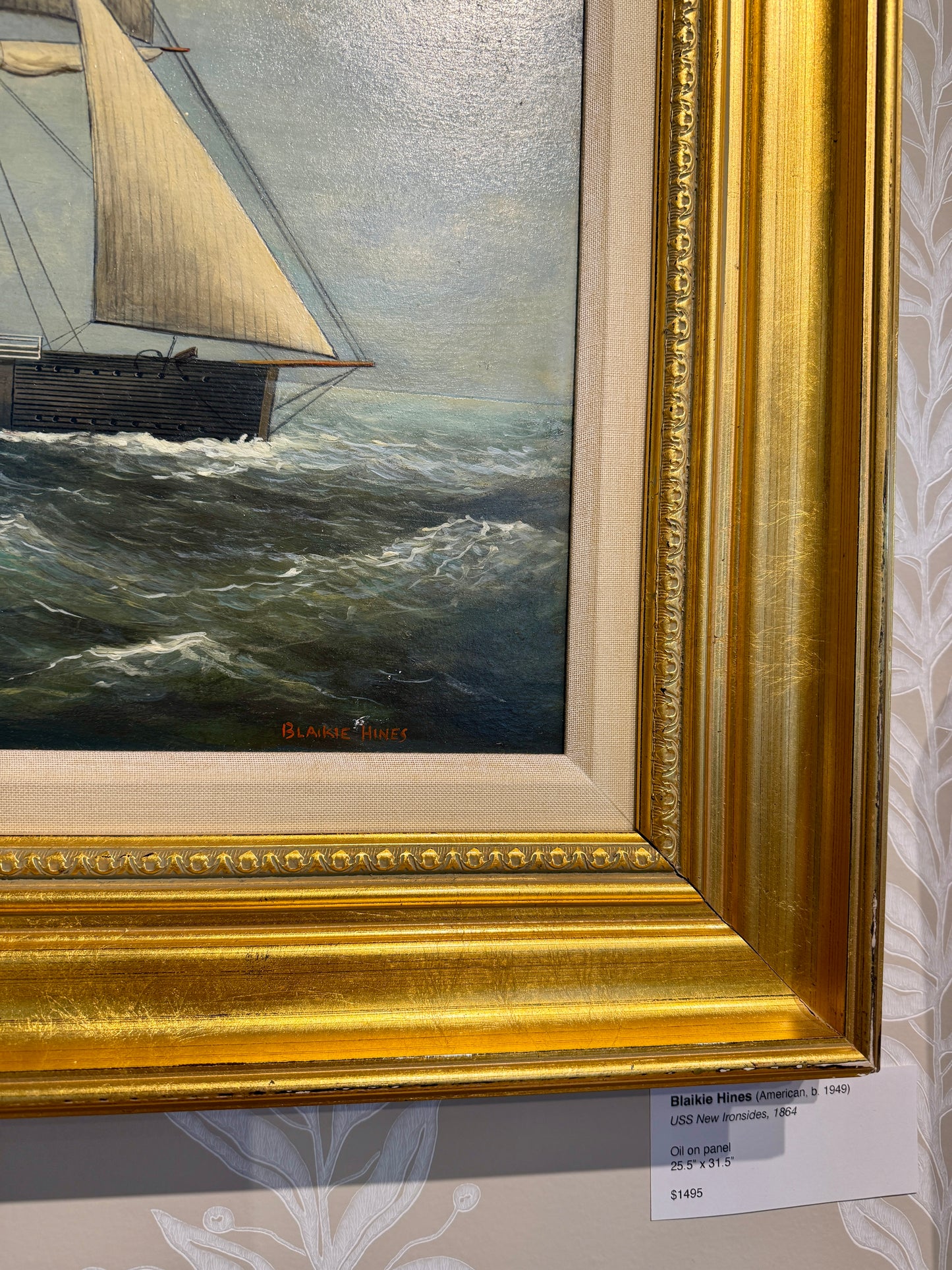 Blaikie Hines American Ship Portrait USS New Ironsides 1864 Oil Painting in Gold Frame