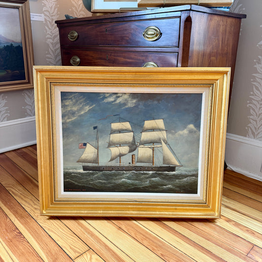 Blaikie Hines American Ship Portrait USS New Ironsides 1864 Oil Painting in Gold Frame