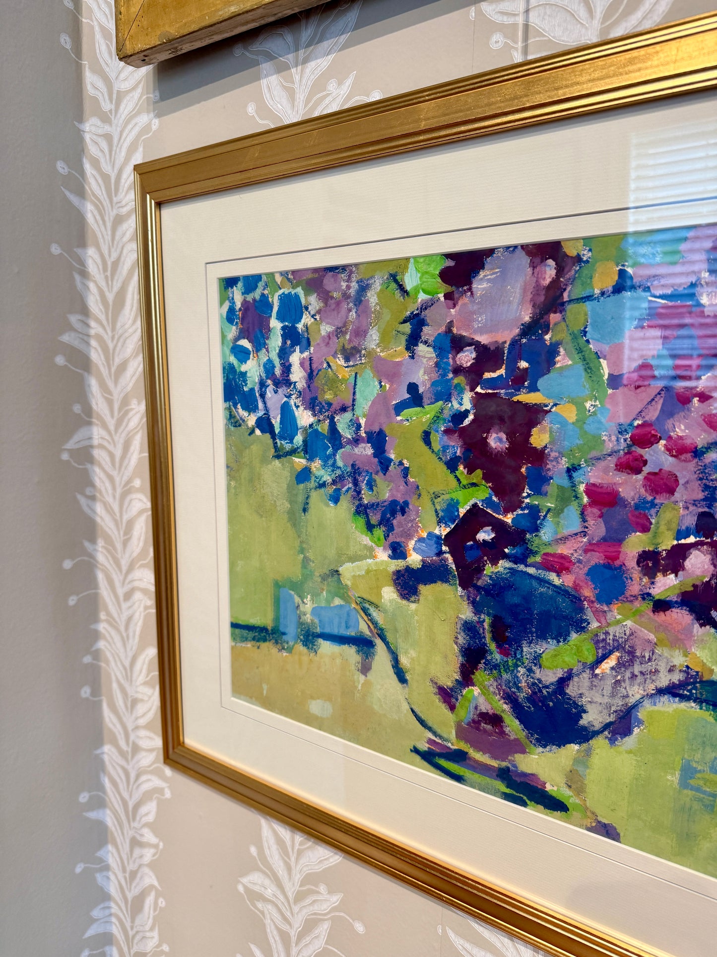Richard Derby Tucker Abstract Lavender Floral Still Life Oil Painting in Gold Frame