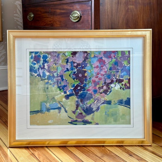 Richard Derby Tucker Abstract Lavender Floral Still Life Oil Painting in Gold Frame