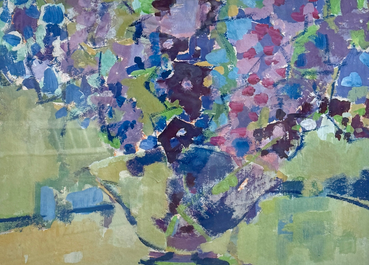 Richard Derby Tucker Abstract Lavender Floral Still Life Oil Painting in Gold Frame