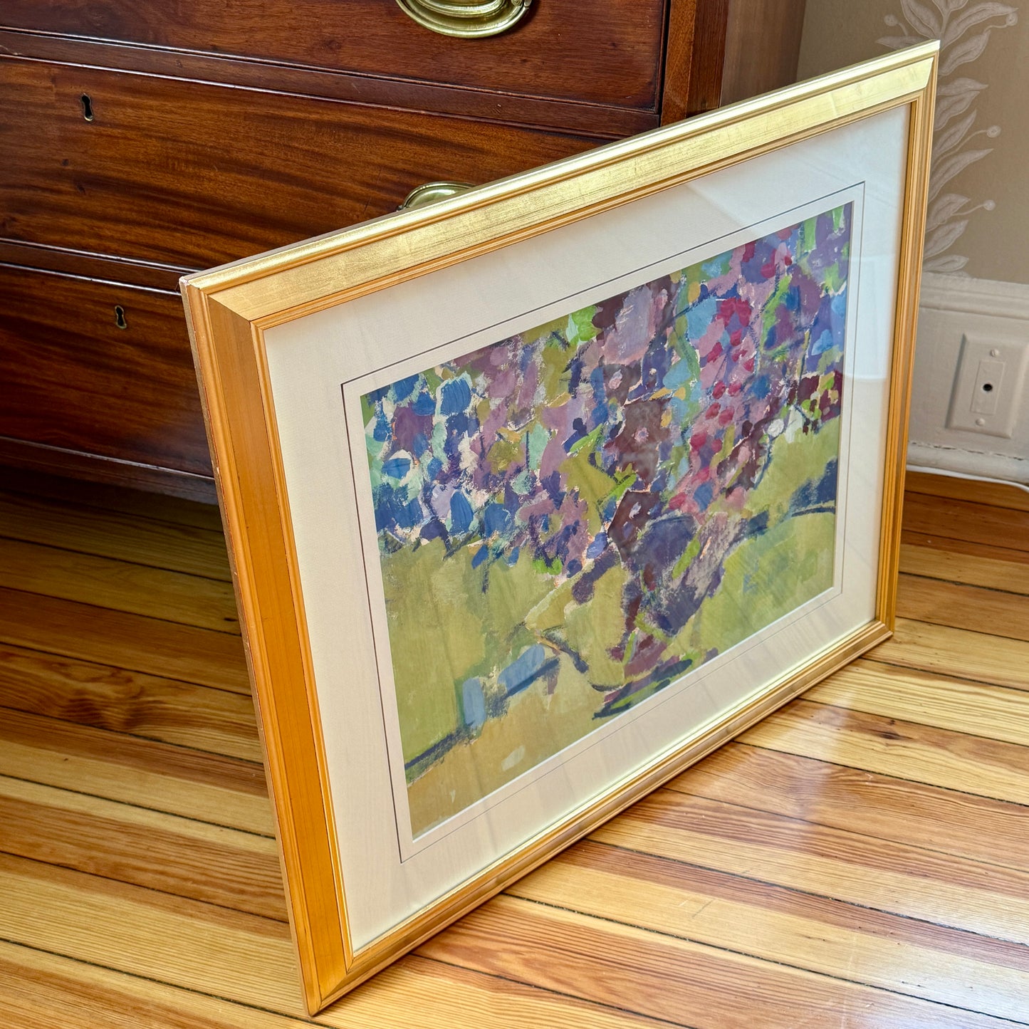 Richard Derby Tucker Abstract Lavender Floral Still Life Oil Painting in Gold Frame