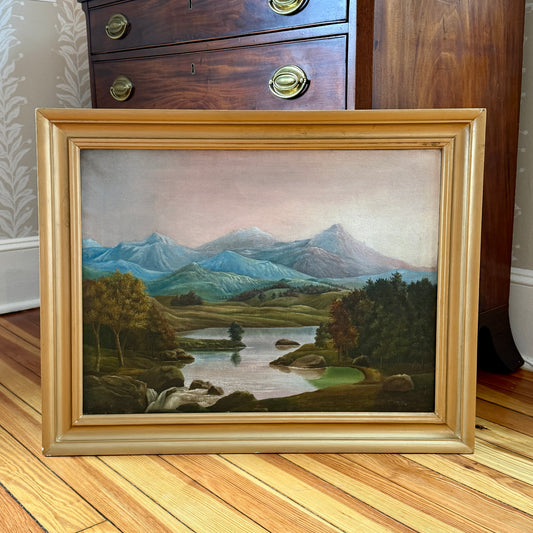 19th Century American Mountain Landscape Oil Painting in Gold Frame