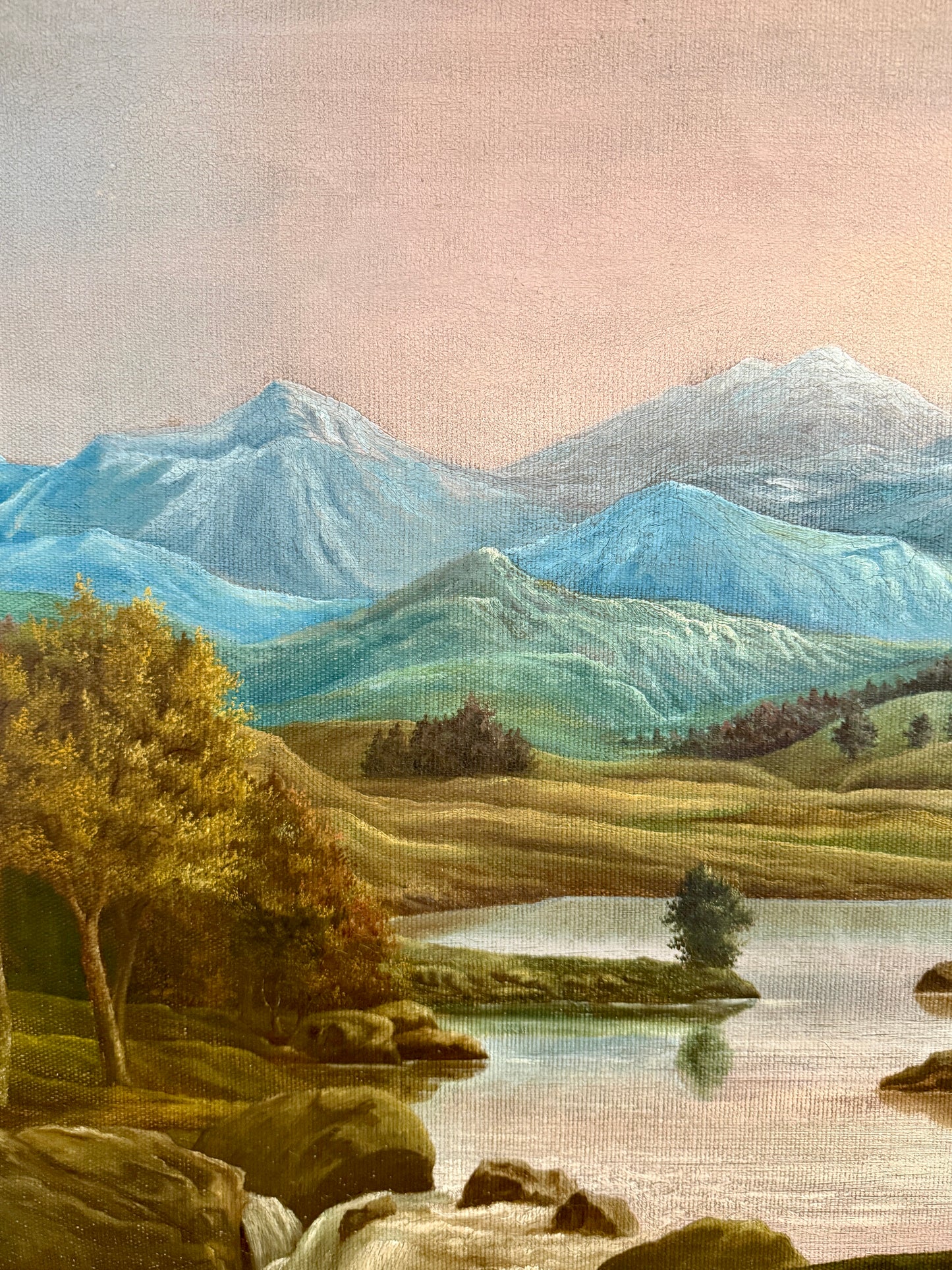 19th Century American Mountain Landscape Oil Painting in Gold Frame