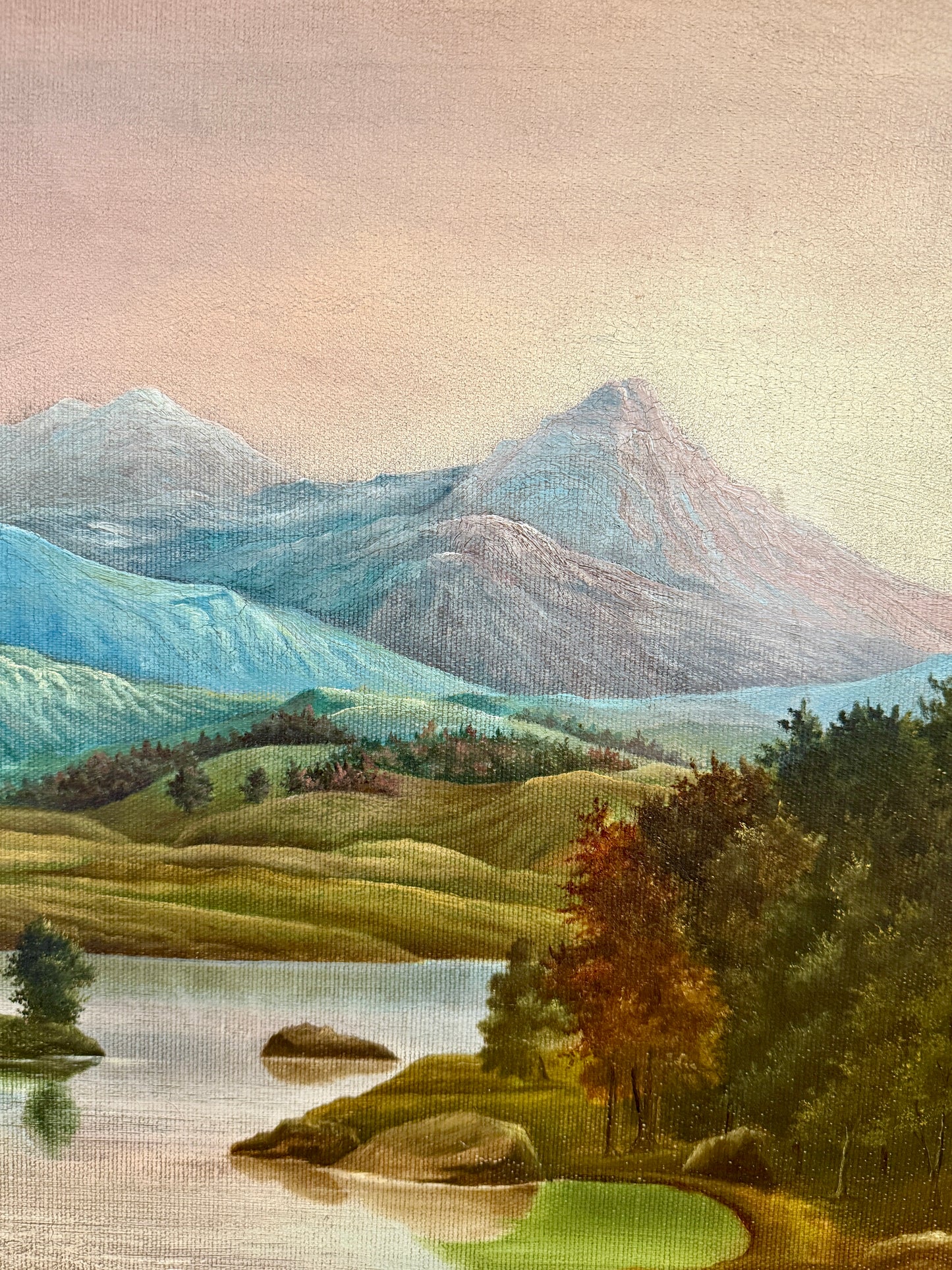 19th Century American Mountain Landscape Oil Painting in Gold Frame