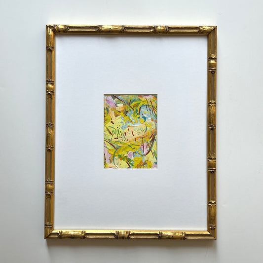 Vintage Colorful Large Abstract Oil Painting #15 in Light Gold Bamboo Frame