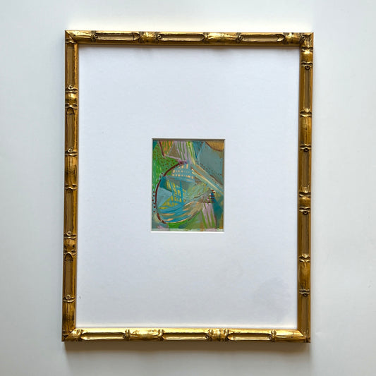 Vintage Colorful Large Abstract Oil Painting #17 in Light Gold Bamboo Frame