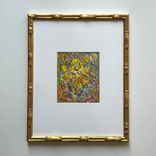 Vintage Colorful Large Abstract Oil Painting #18 in Light Gold Bamboo Frame