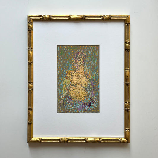 Vintage Colorful Large Abstract Portrait Oil Painting #20 in Light Gold Bamboo Frame