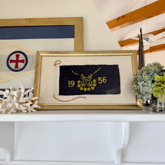 1956 Marine Wool Crossed Anchors Flag on Duck Cloth in Gold Frame
