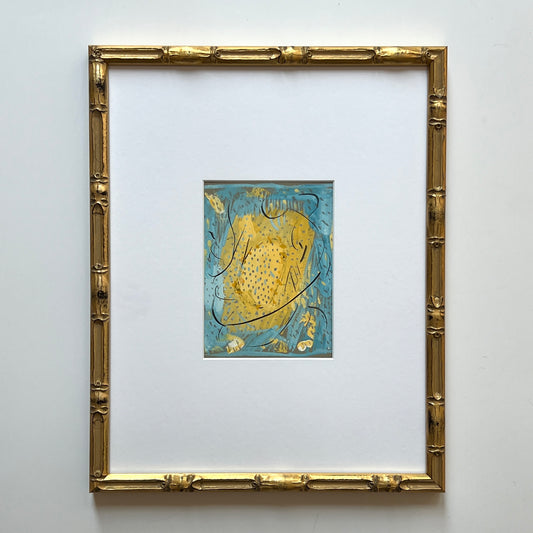 Vintage Colorful Large Abstract Portrait Oil Painting #13 in Light Gold Bamboo Frame