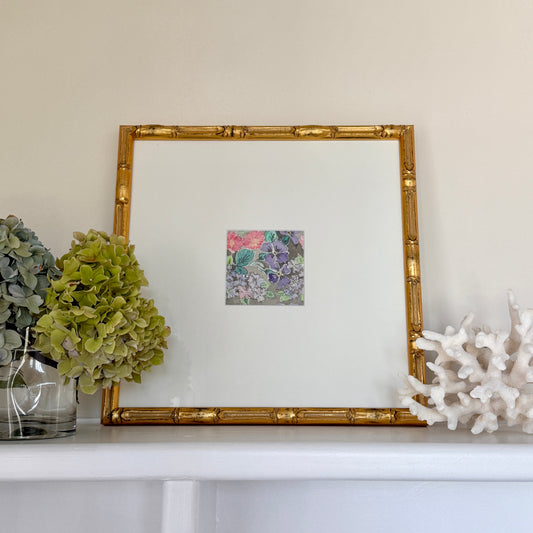 Vintage Colorful Botanical Floral Watercolor Painting #4 in Gold Bamboo Frame