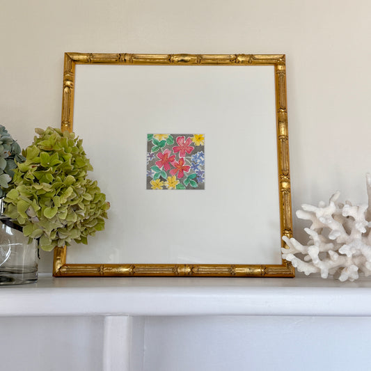 Vintage Colorful Botanical Floral Watercolor Painting #5 in Gold Bamboo Frame
