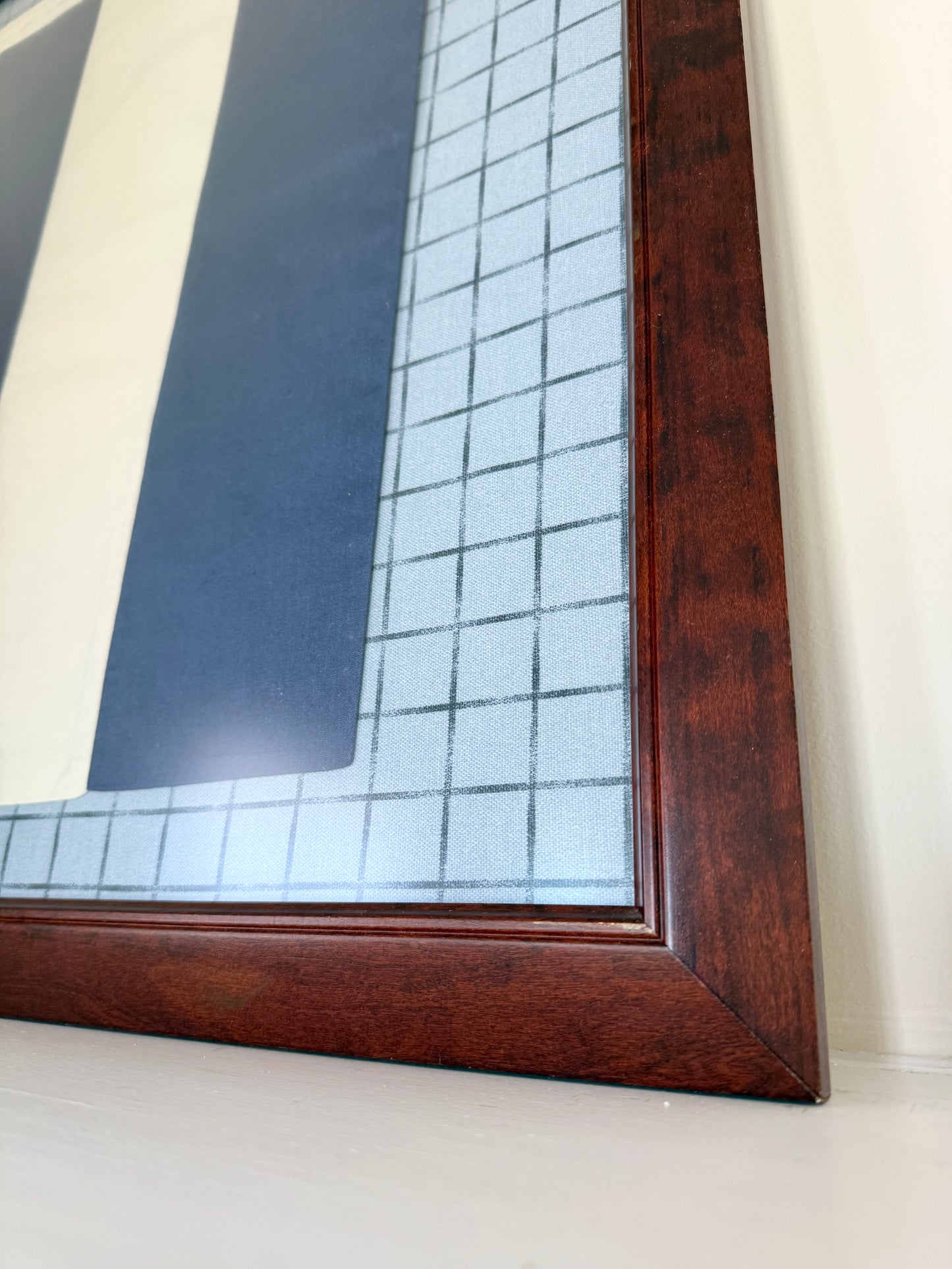 Vintage Cotton Canvas Nautical Yachting Signal Flag for "J" on Navy Pique in Wood Frame