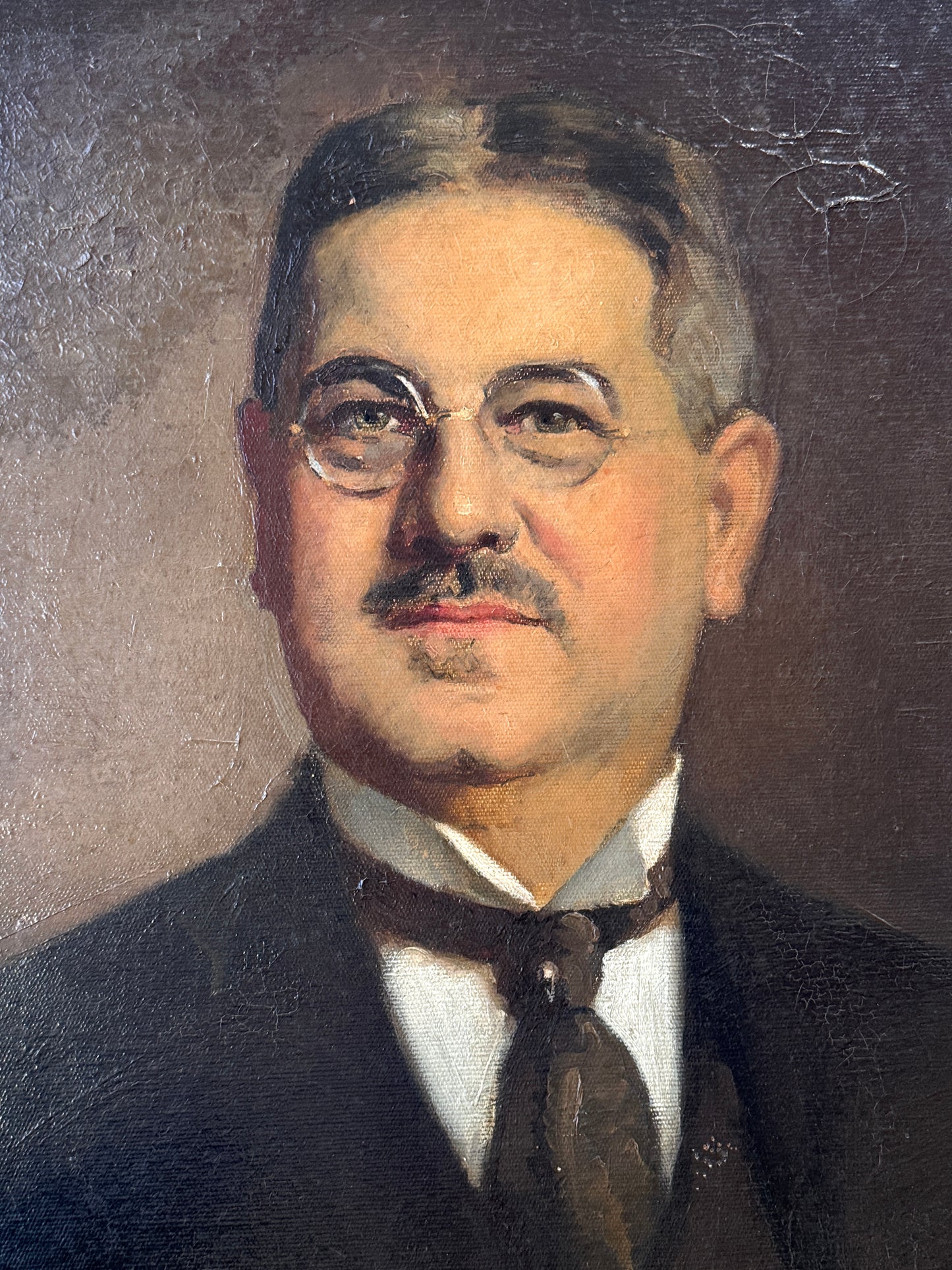 19th / Early 20th c. American Portrait of a Gentleman in Glasses Oil Painting in Gold Roped Frame