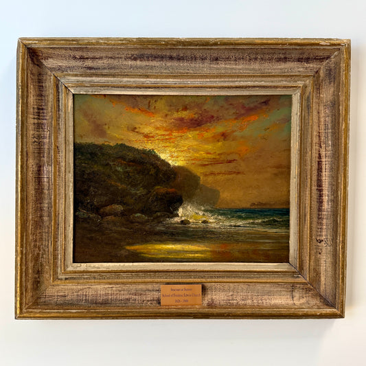 ca. 1900 Manner of Frederic Church Luminous Coastal Sunset Landscape Oil Painting in Wood Frame