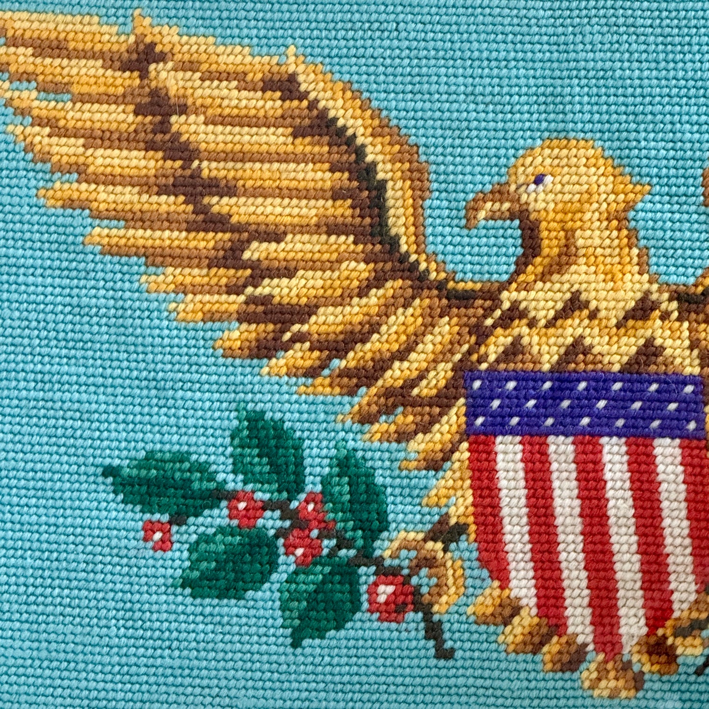 American Bald Eagle United States Seal Needlepoint in Vintage Gold Frame