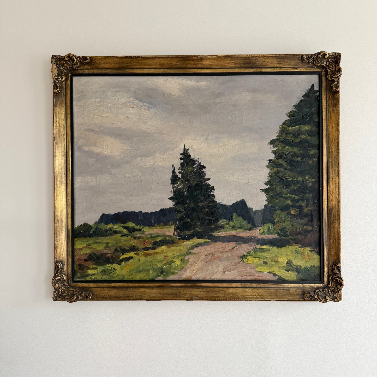 Lucy Fabry Early 20th Century Impressionist Forest Landscape in Ornate Gold Frame