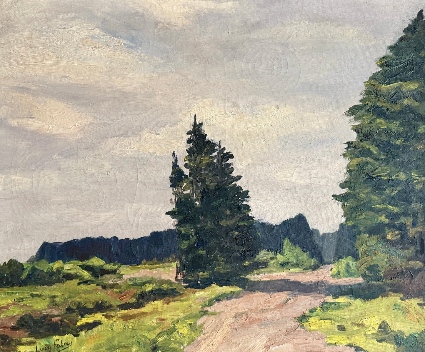 Lucy Fabry Early 20th Century Impressionist Forest Landscape in Ornate Gold Frame