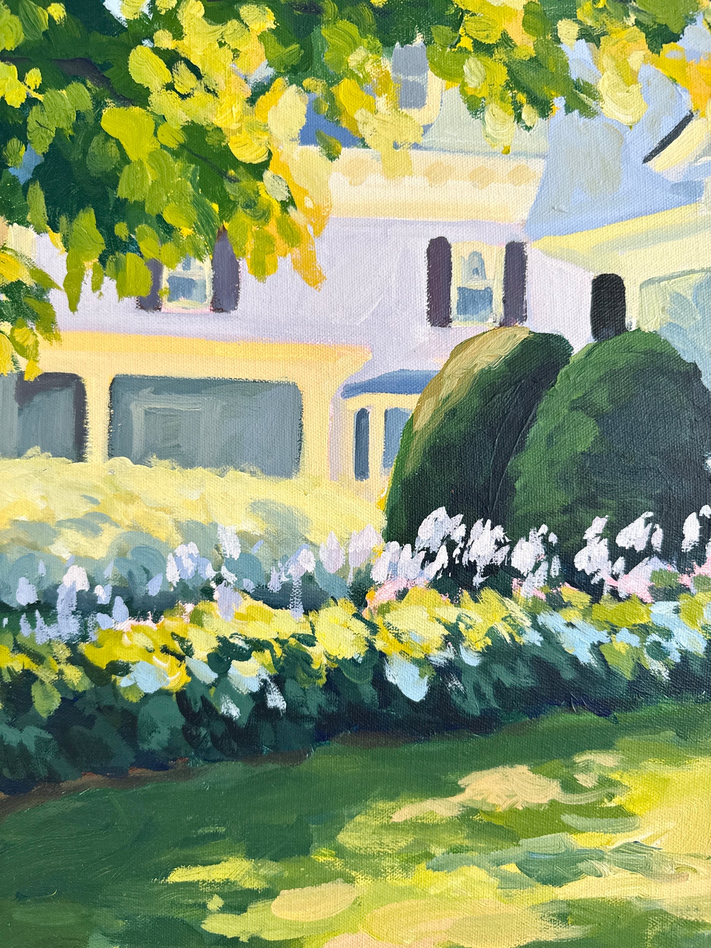 Kathleen McDonough House with Hostas Oil Painting in Gold Frame