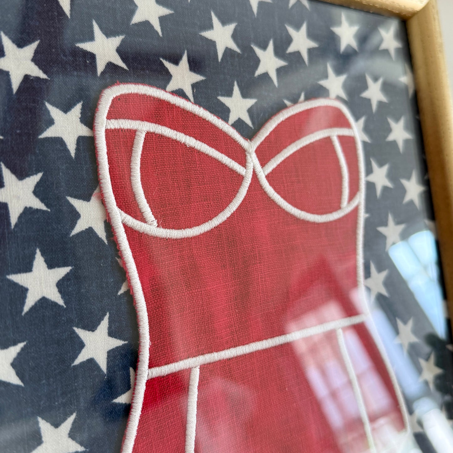 Red Linen Bathing on Blue and White Stars in Vintage Gold Frame