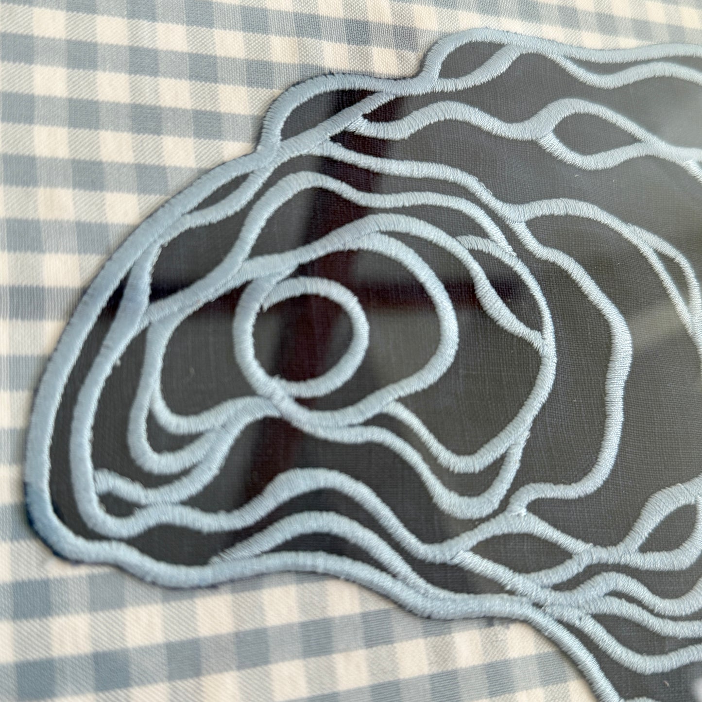 Navy Blue Linen Oyster on Light Blue and White Gingham in Vintage Gold Frame