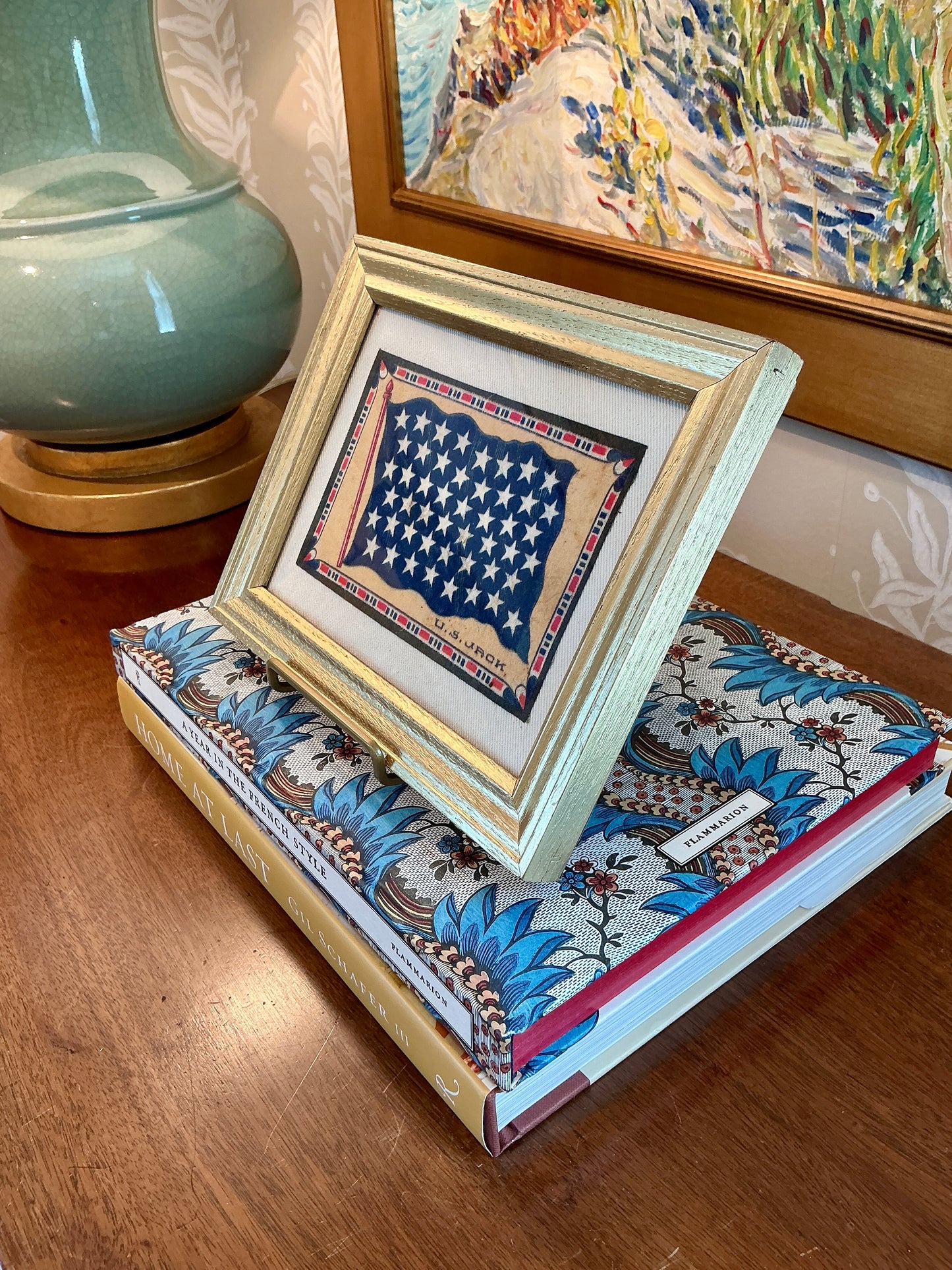 Antique Union Jack Felt on Ivory Twill in Gold Frame
