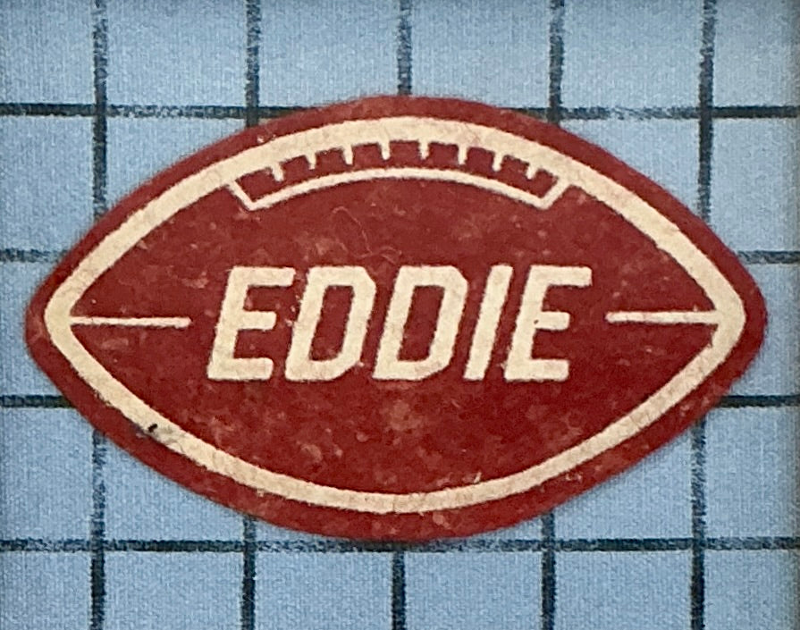 Varsity Varsity Jacket "Eddie" Football Name Patch on Blue Windowpane in Gold Frame