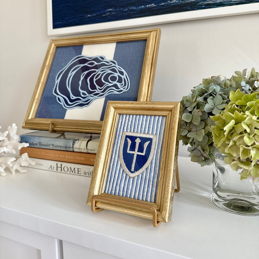Vintage World War II US Military Army Patch on Blue Wavy Stripes in Gold Frame