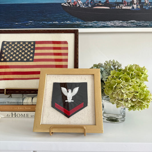 Vintage United States Naval Officer Patch on Natural Duck Cloth in Gold Frame