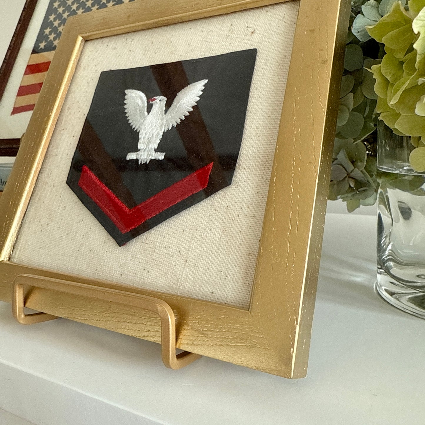 Vintage United States Naval Officer Patch on Natural Duck Cloth in Gold Frame