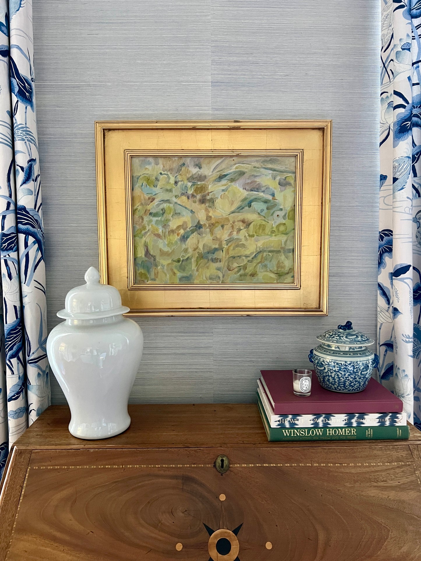 Marlene E. Miller Abstract Expressionist Landscape Oil Painting #1 in Gold Frame