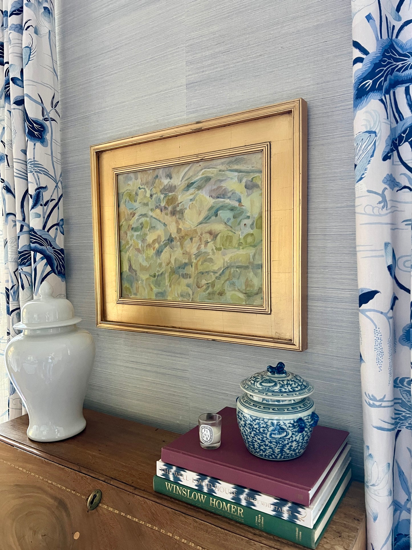 Marlene E. Miller Abstract Expressionist Landscape Oil Painting #1 in Gold Frame