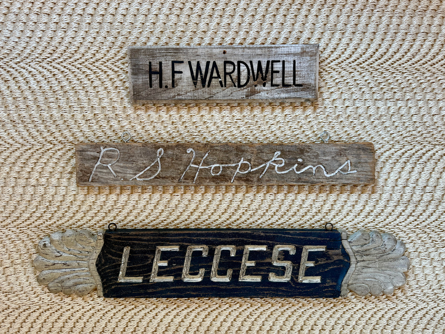 Vintage New England House Quarterboard "Leccese" Hand Carved Wood Sign