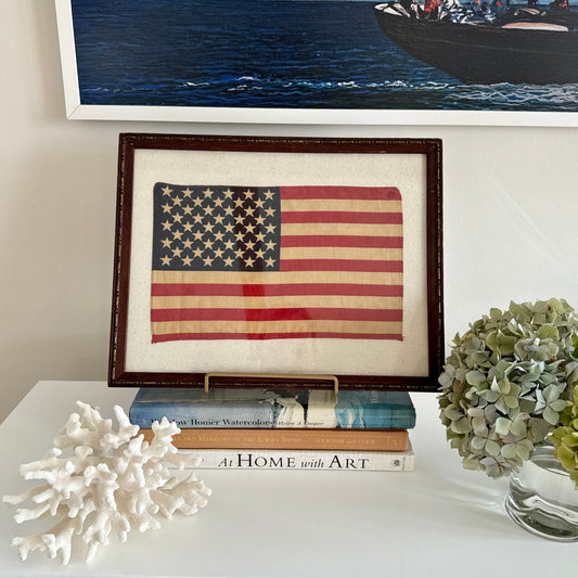 Vintage 50 Star American Flag on Duck Cloth in Antique Wood Frame
